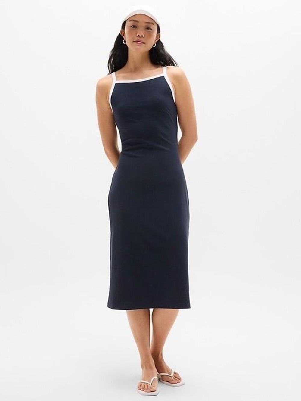 Athleta Black Ribbed Contrast Trim Midi Tank Dress Size S
